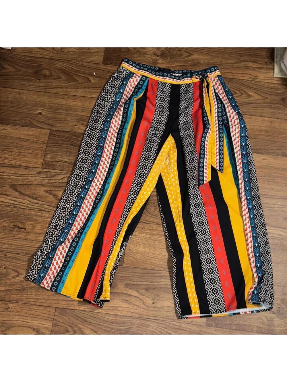 Jealous Tomato Multicolor Patterned Wide Leg Palazzo Flare Pants Office Boho